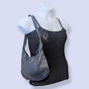 Vintage Navy Leather Shoulder Purse